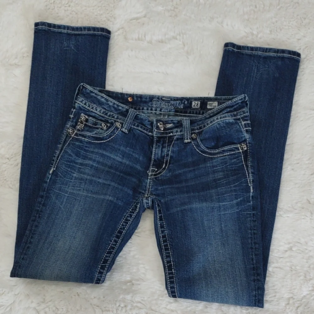 MISS ME STRAIGHT Blue Jeans with Embellished Pockets - Picture 17 of 17